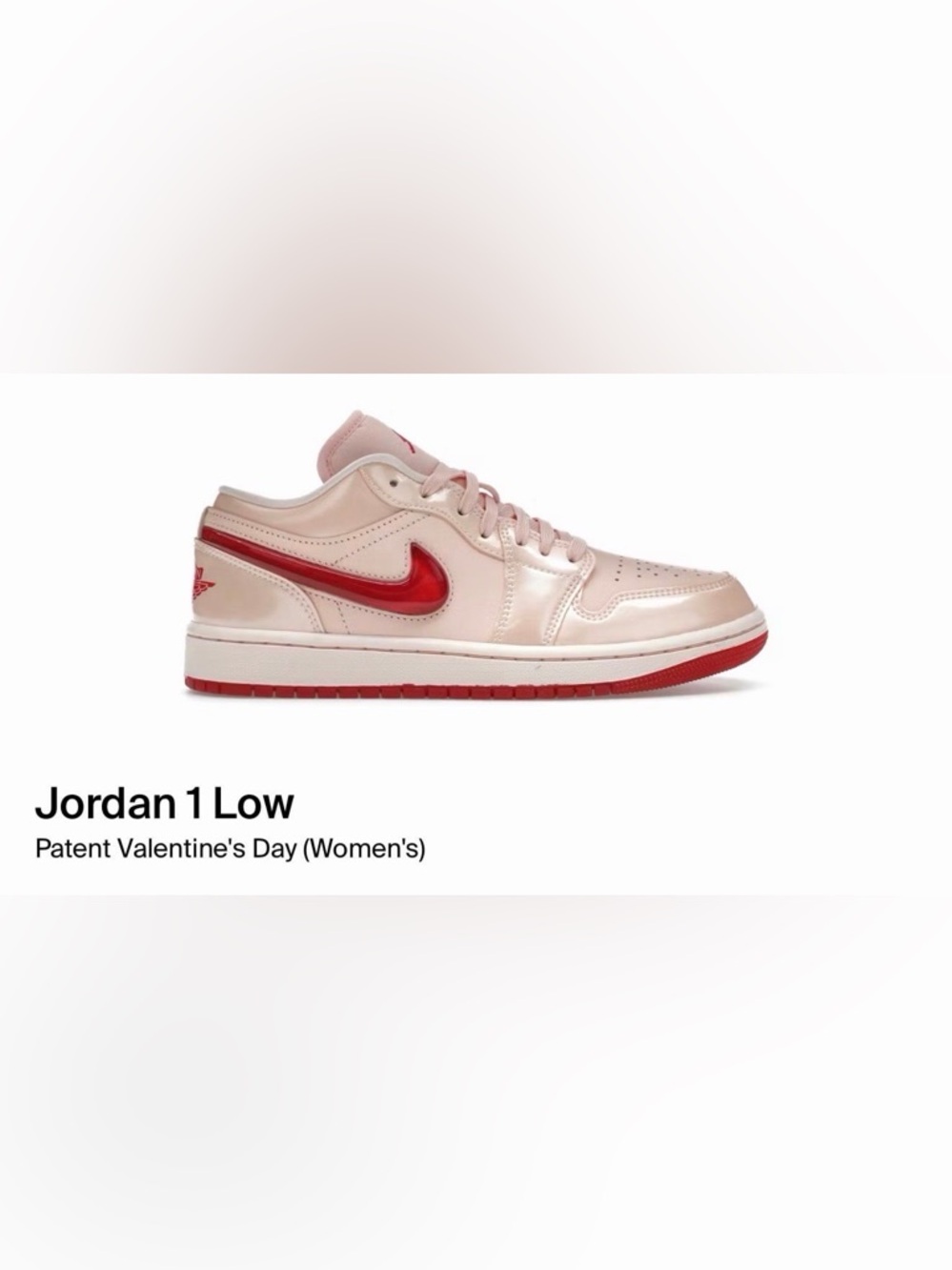 Jordan 1 Low Women's Pink and Red Patent Valentines